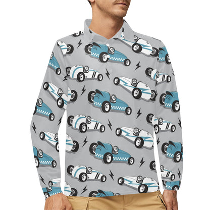 Racing Vintage Pattern Print Design A02 Long Sleeve Polo Shirt For Men's