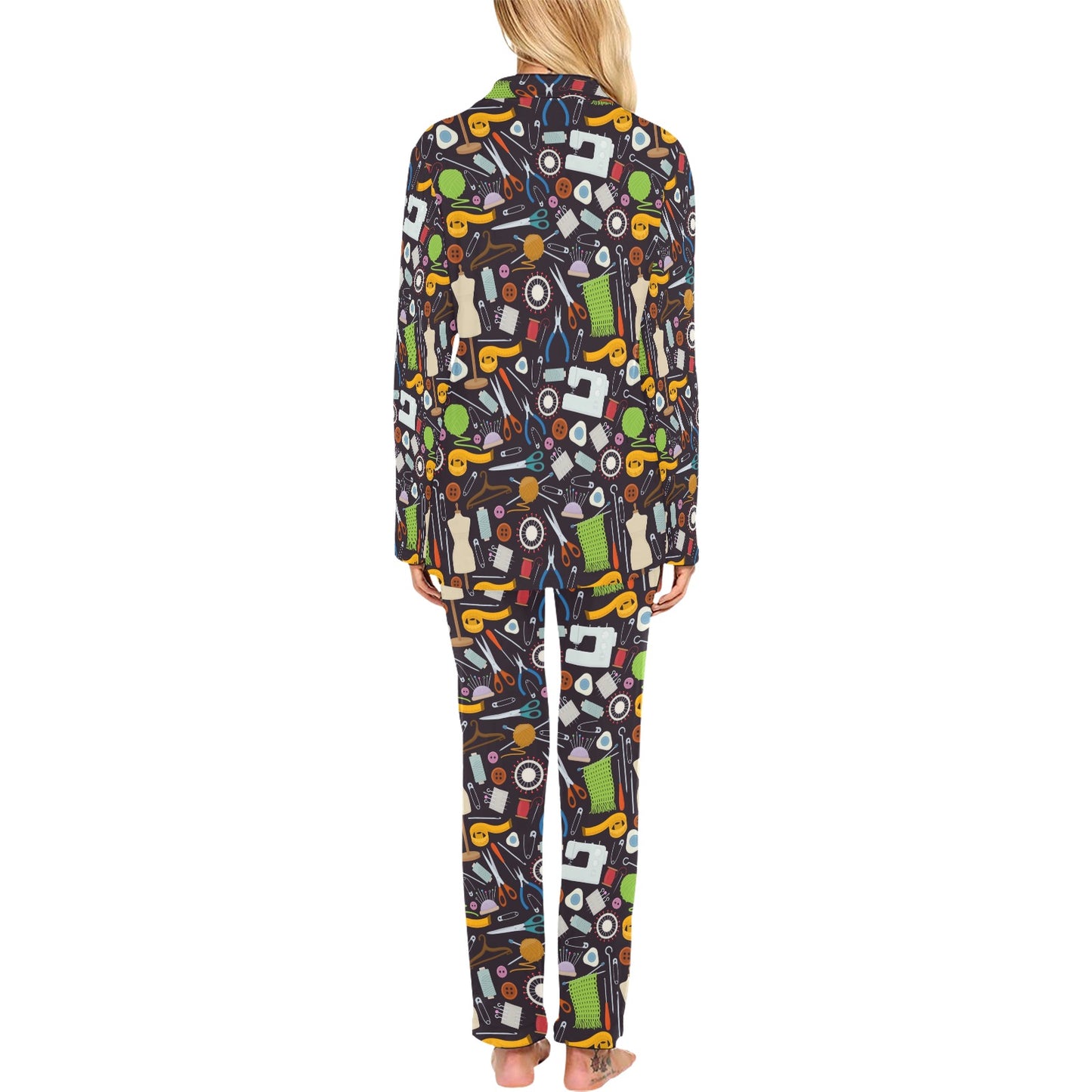 Sewing Equipment Print Design LKS308 Women's Long Pajama Set