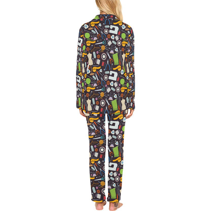 Sewing Equipment Print Design LKS308 Women's Long Pajama Set