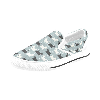 Scottish Terriers Print Design LKS301 White Slip Ons Canvas Women's Shoes