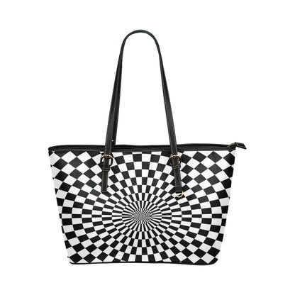 Checkered Flag Optical illusion Leather Tote Bag