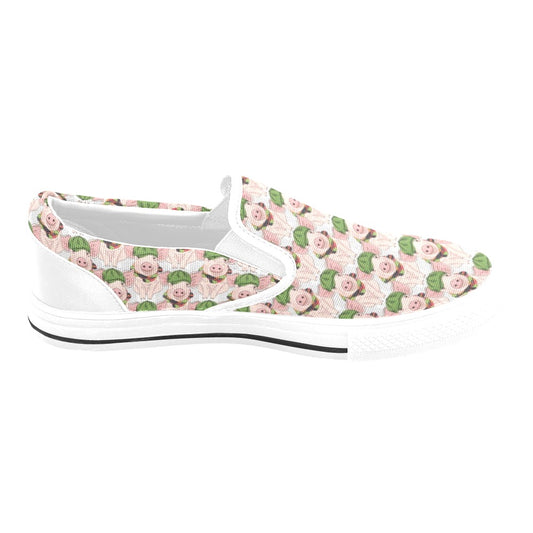 Pig Print Design LKS403 White Slip Ons Canvas Women's Shoes