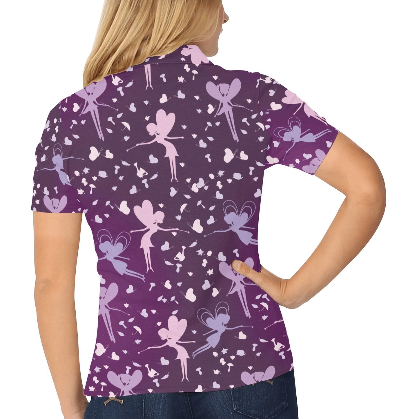 Fairy Pink Print Pattern Women's Polo Shirt