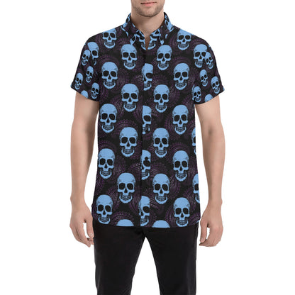 Skull Print Design LKS3012 Men Short Sleeve Button Up Shirt