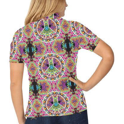 Peace Sign Pattern Print Design A03 Women's Polo Shirt