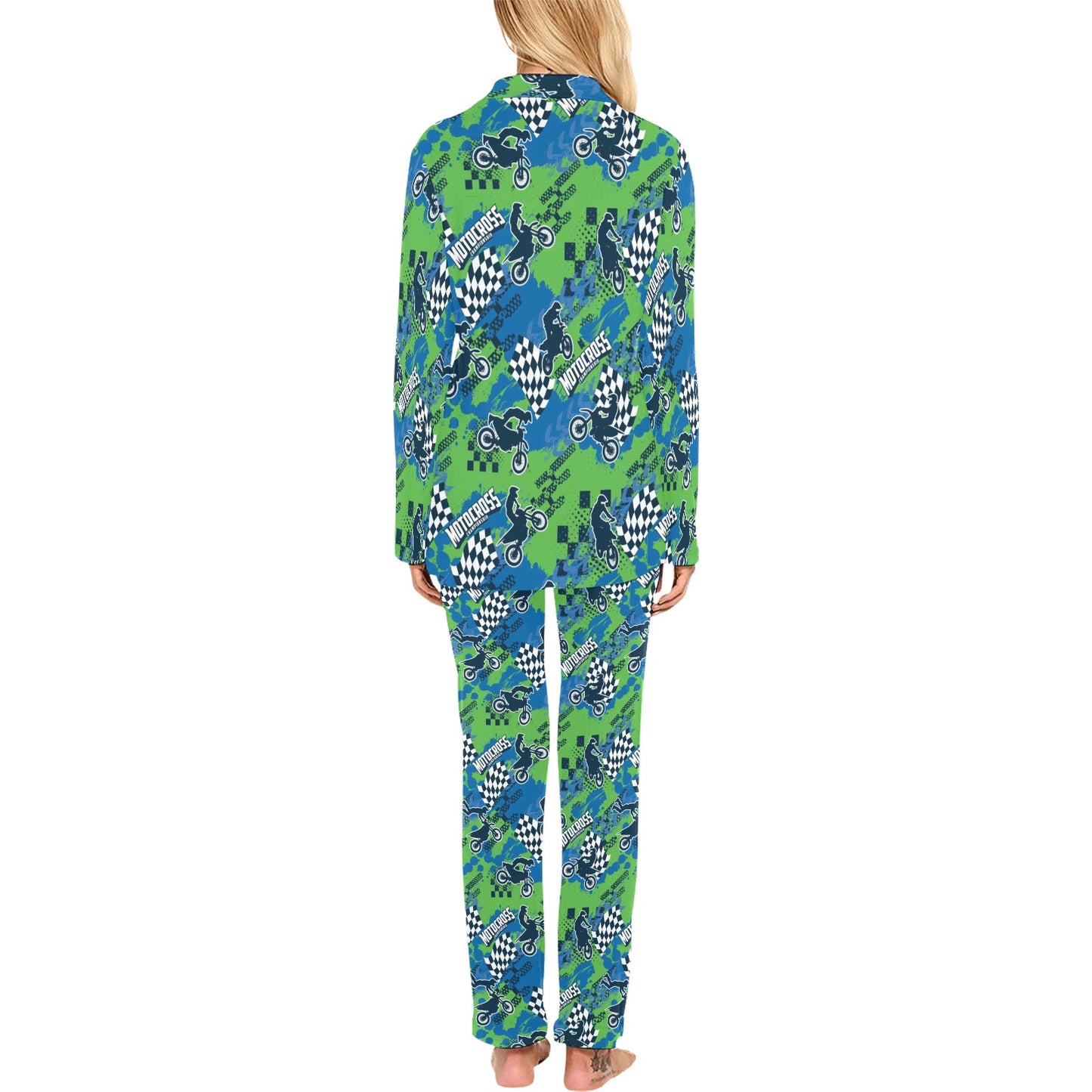 Motocross Pattern Print Design 04 Women's Long Pajama Set