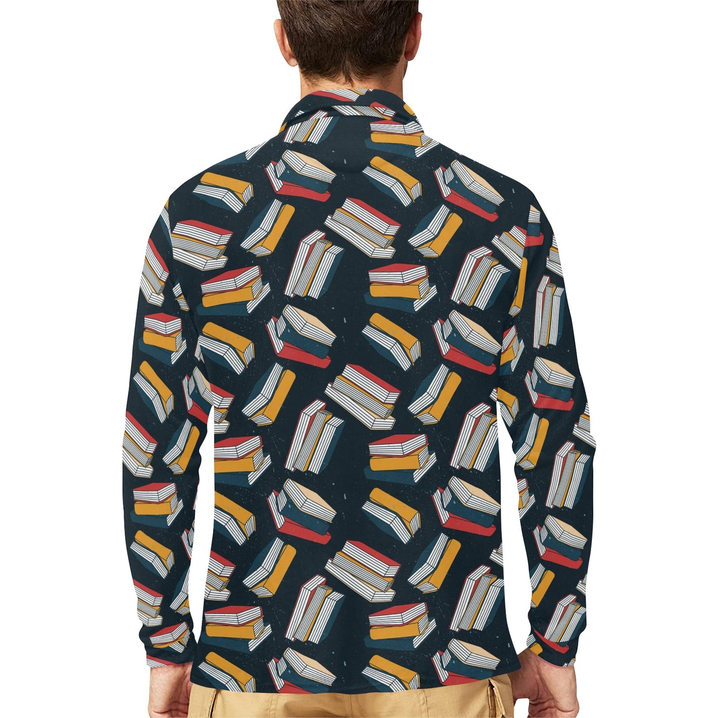 Book Pattern Print Design 07 Long Sleeve Polo Shirt For Men's