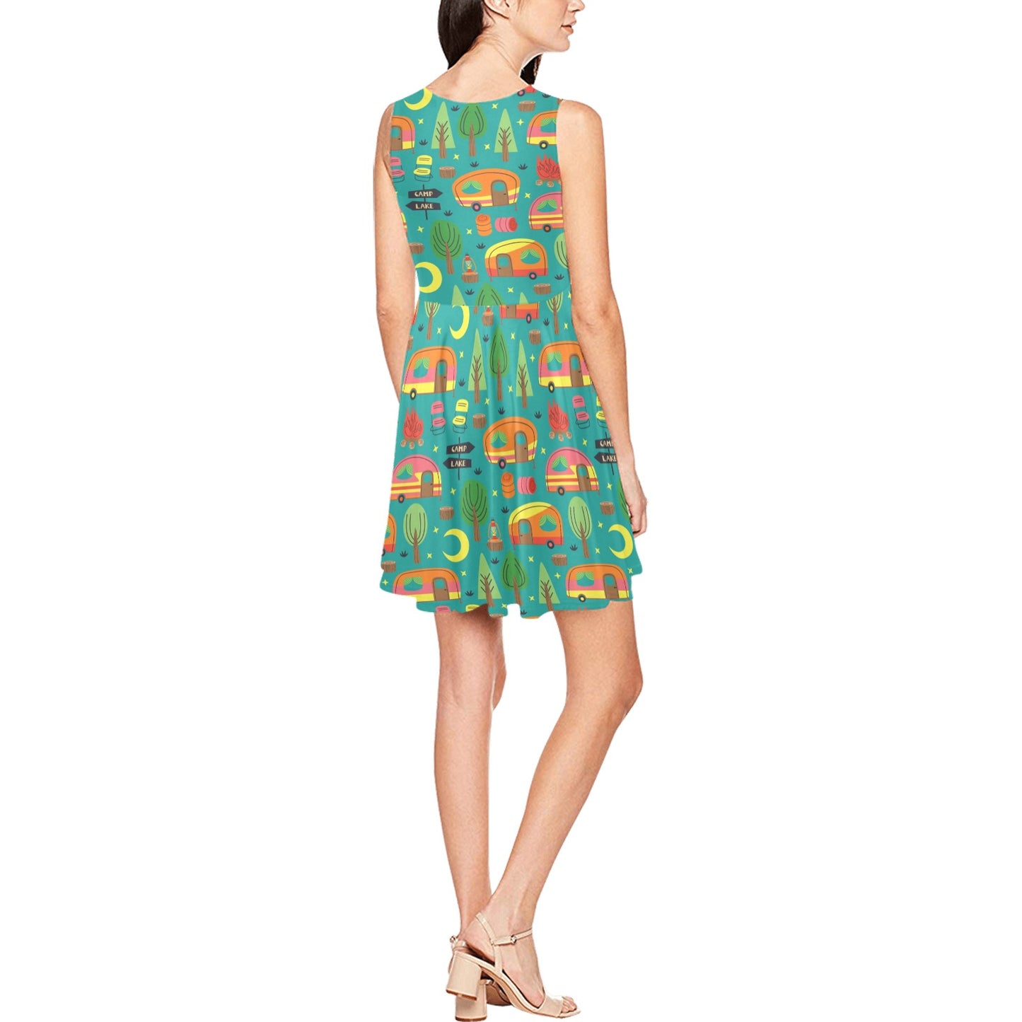 Camping Camper Pattern Print Design 05 Sleeveless Dress
