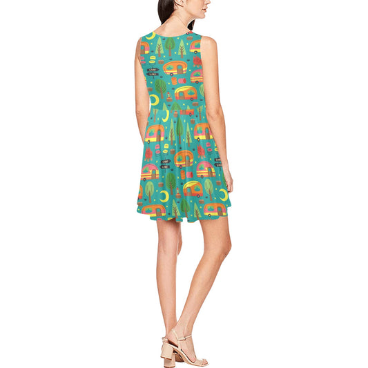 Camping Camper Pattern Print Design 05 Sleeveless Dress