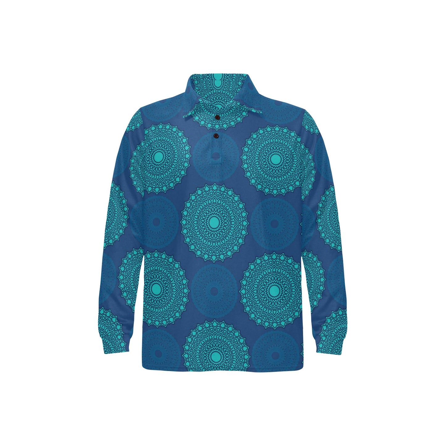 Medallion Pattern Print Design 04 Long Sleeve Polo Shirt For Men's
