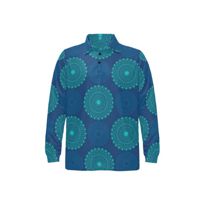Medallion Pattern Print Design 04 Long Sleeve Polo Shirt For Men's