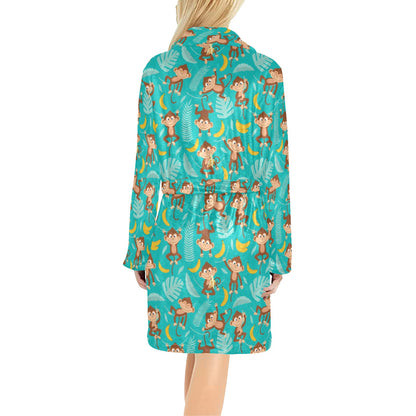 Monkey Happy Design Themed Print Women's Fleece Robe