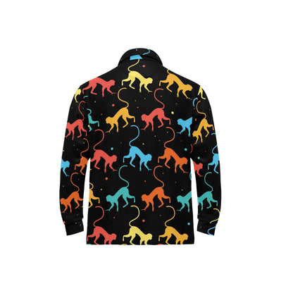 Monkey Pattern Print Design 01 Long Sleeve Polo Shirt For Men's