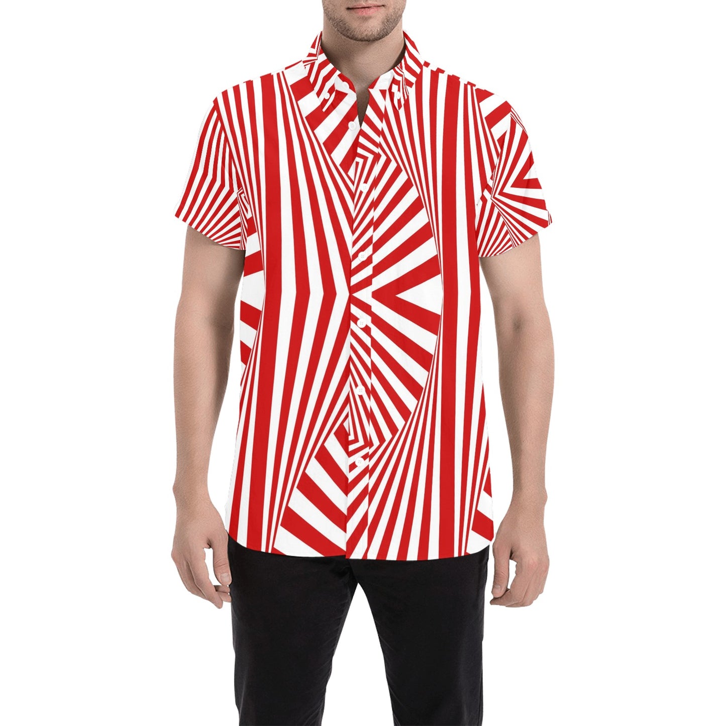 Vortex Print Design LKS304 Men Short Sleeve Button Up Shirt