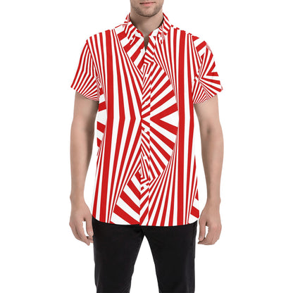 Vortex Print Design LKS304 Men Short Sleeve Button Up Shirt