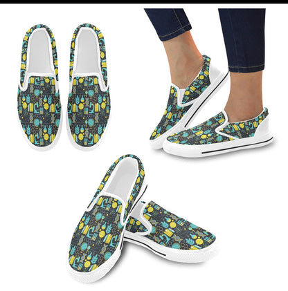Science Print Design LKS301 White Slip Ons Canvas Women's Shoes