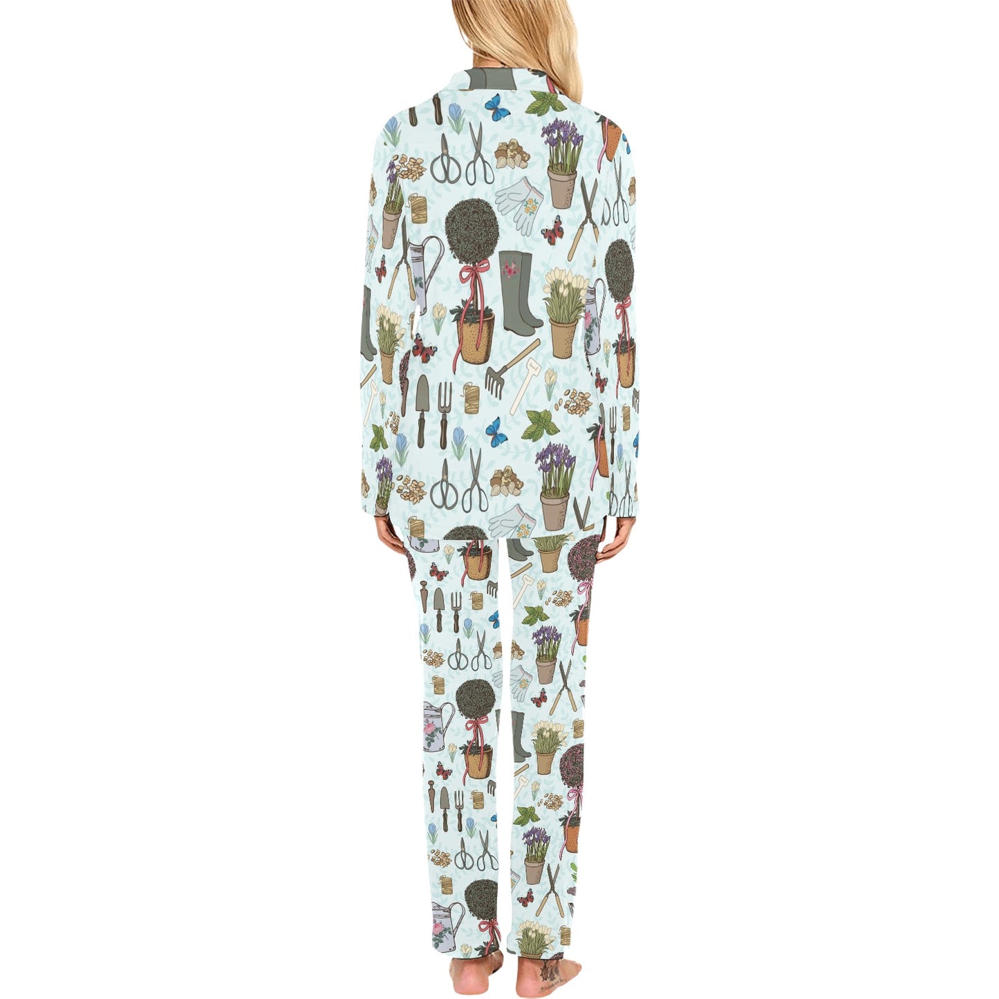 Gardening Pattern Print Design G01 Women's Long Pajama Set