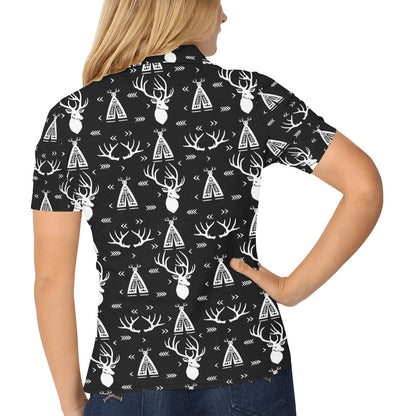 Deer Native Indian Print Pattern Women's Polo Shirt