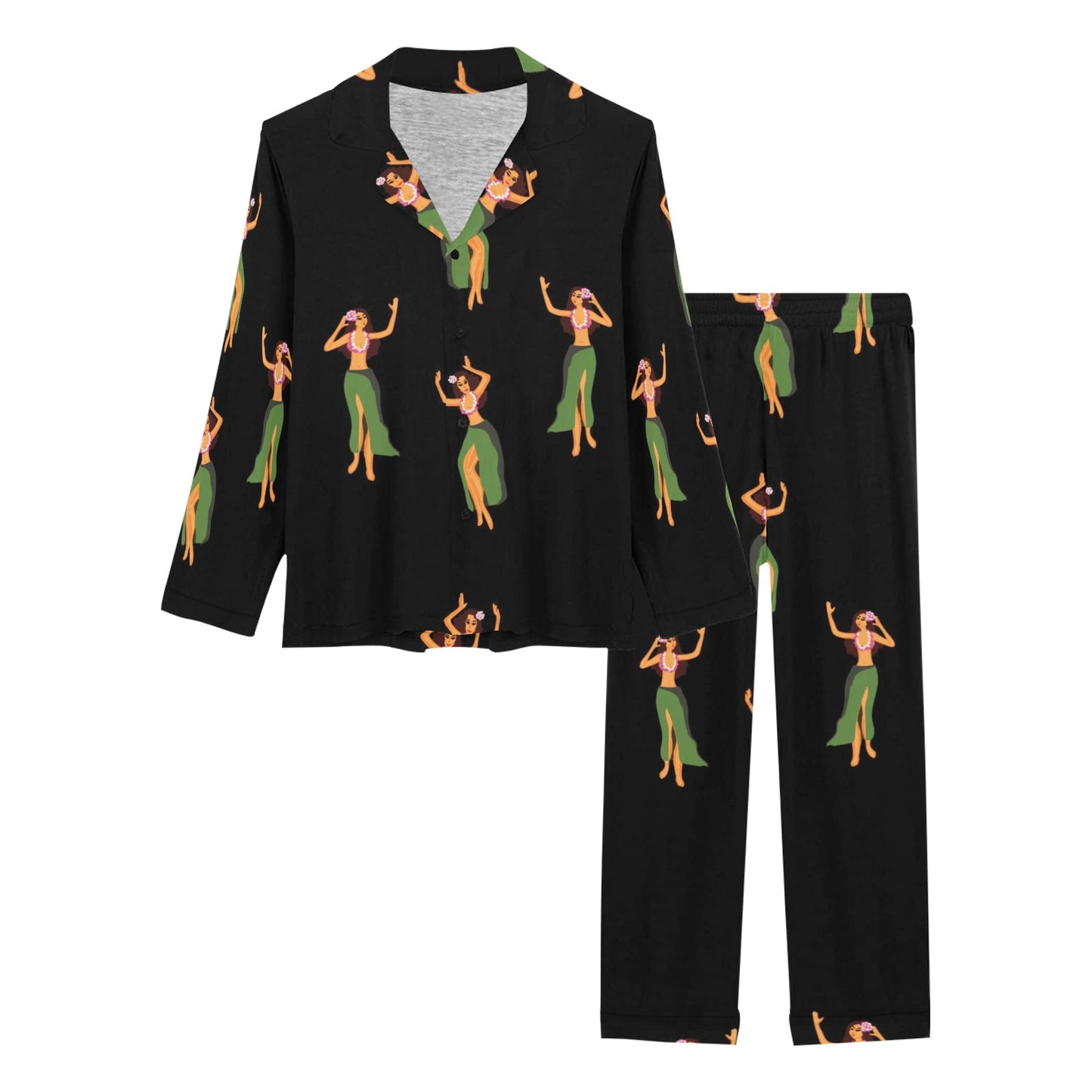 Hula Dancers Girl Pattern Print Design 01 Women's Long Pajama Set