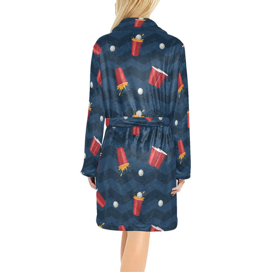 Beer Pong Pattern Print Design 01 Women's Fleece Robe