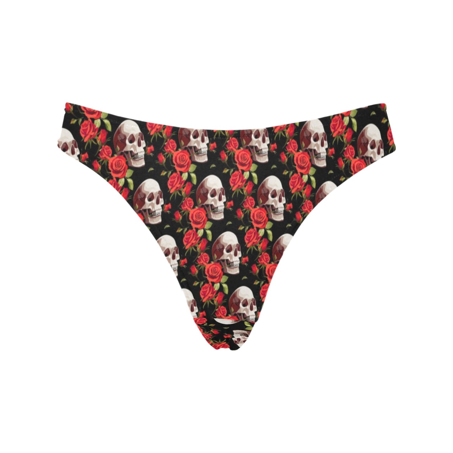 Red Rose Skull Design Print Women's Thongs