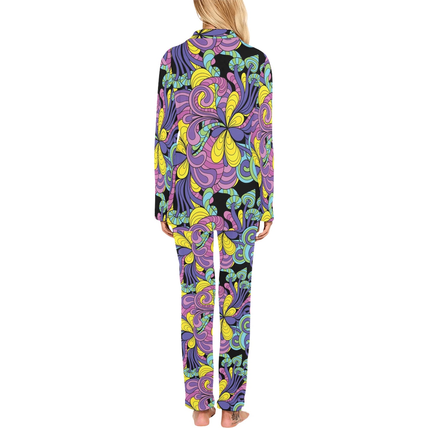 Psychedelic Pattern Print Design A04 Women's Long Pajama Set