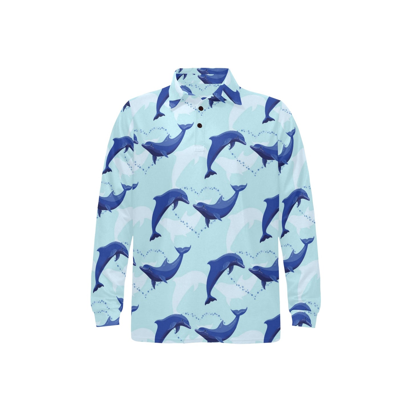 Dolphin Heart Pattern Long Sleeve Polo Shirt For Men's