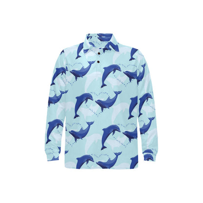 Dolphin Heart Pattern Long Sleeve Polo Shirt For Men's
