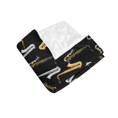 Saxophone Pattern Print Design 01 Premium Quilt
