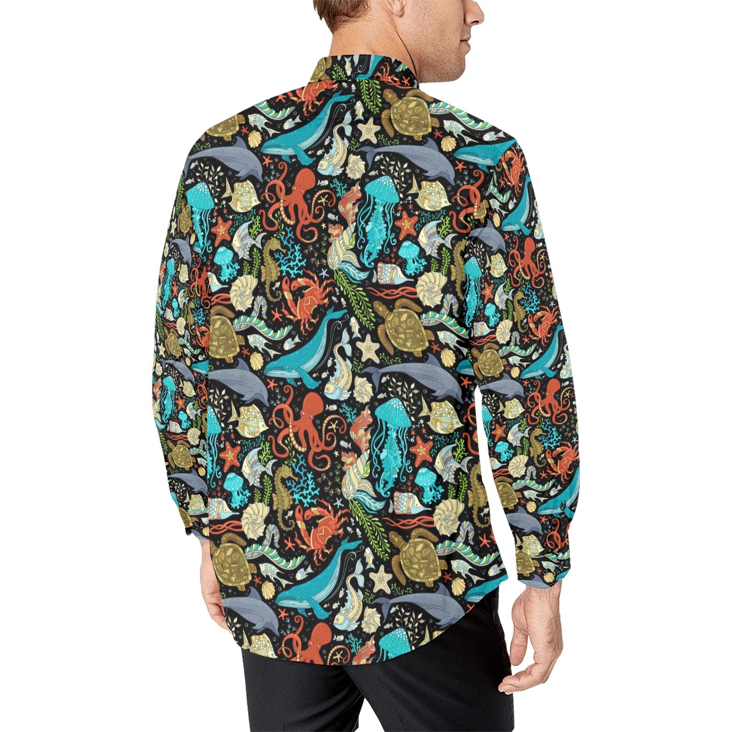 Underwater Animal Print Design LKS301 Men's Long Sleeve Dress Shirt