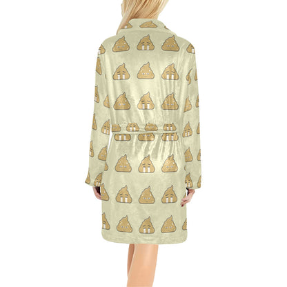 Poop Emoji Pattern Print Design A04 Women's Fleece Robe
