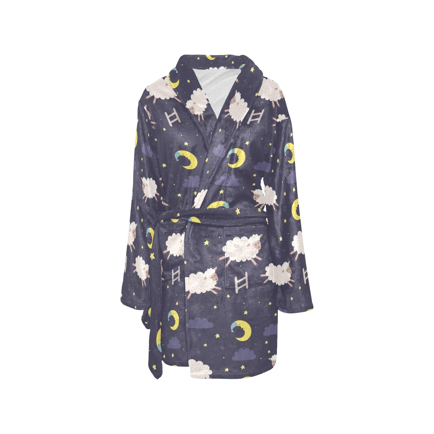 Sheep Night Pattern Print Design 02 Women's Fleece Robe