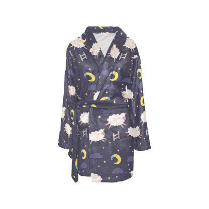 Sheep Night Pattern Print Design 02 Women's Fleece Robe