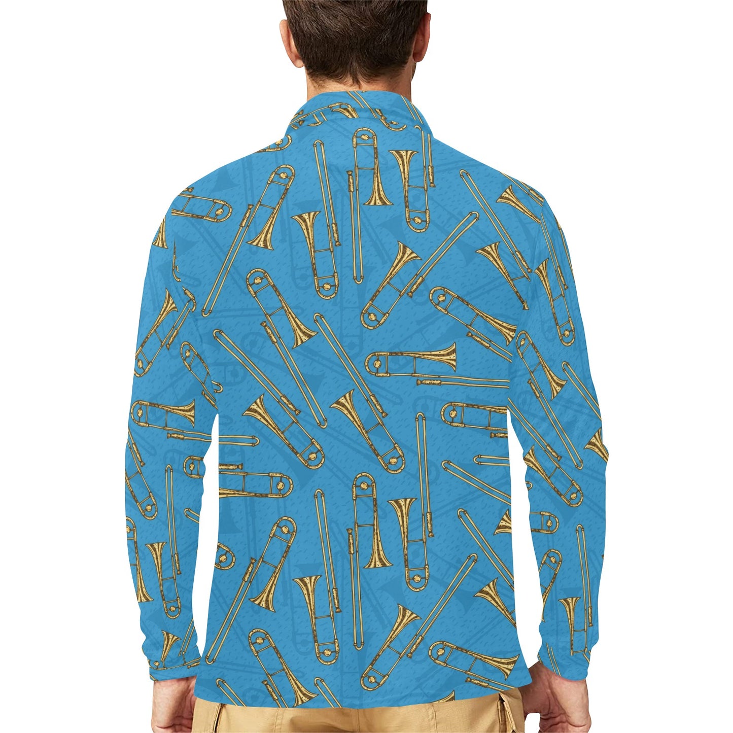 Trombone Pattern Print Design 01 Long Sleeve Polo Shirt For Men's