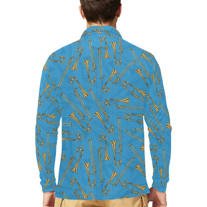 Trombone Pattern Print Design 01 Long Sleeve Polo Shirt For Men's