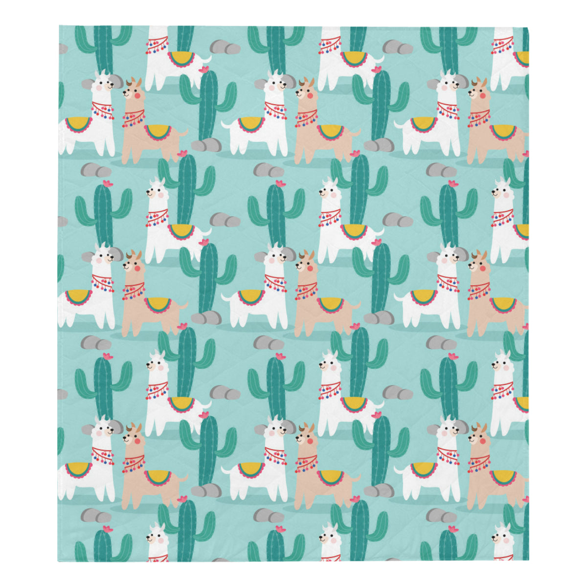 Llama Cactus Pattern Print Design 08 Premium Quilt