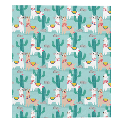 Llama Cactus Pattern Print Design 08 Premium Quilt