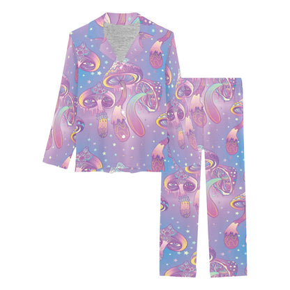 Psychedelic Mushroom Pattern Print Design A01 Women's Long Pajama Set