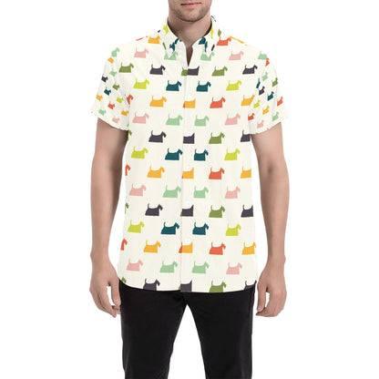 Scottish Terriers Print Design LKS305 Men Short Sleeve Button Up Shirt