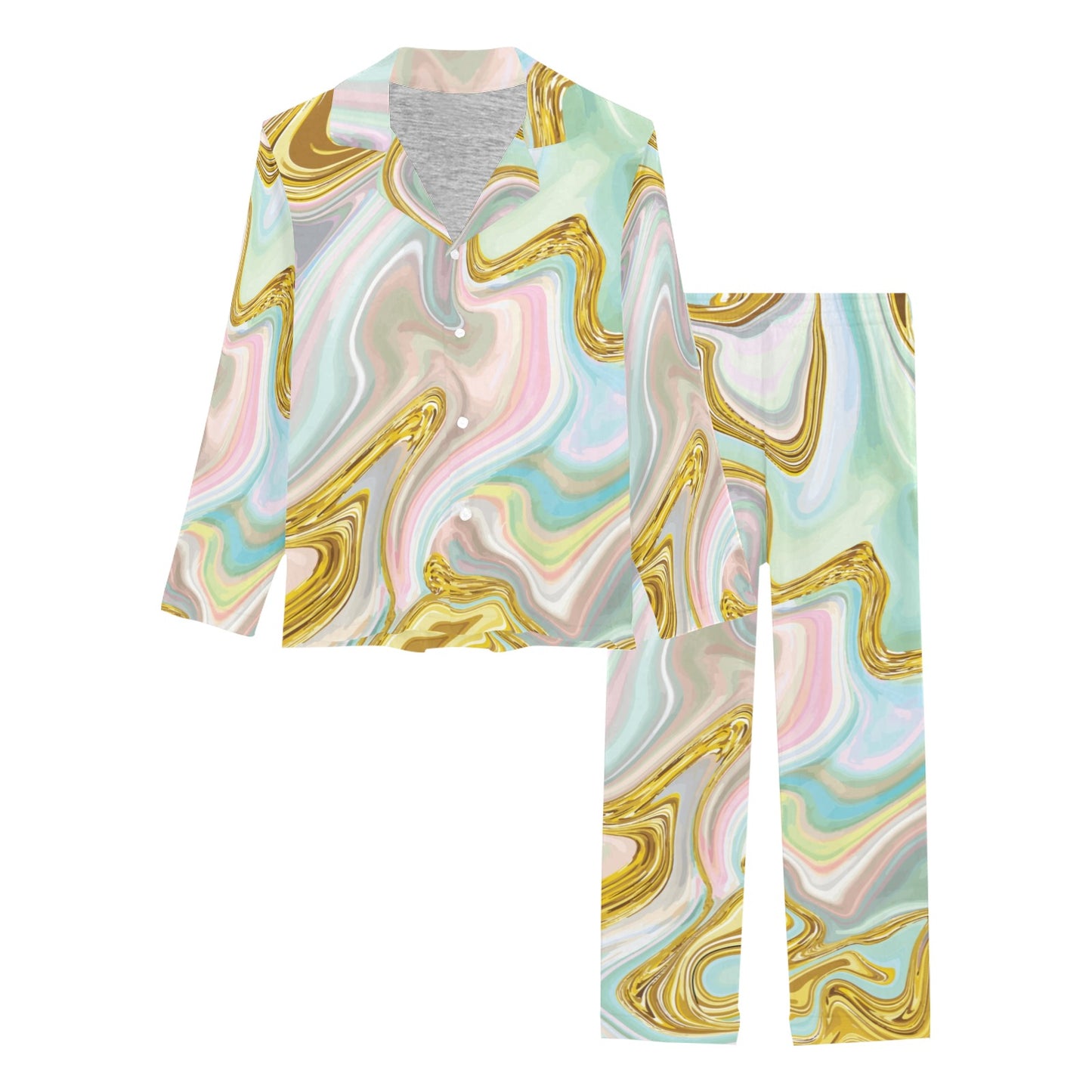 Gold Sweet Marble Women's Long Pajama Set