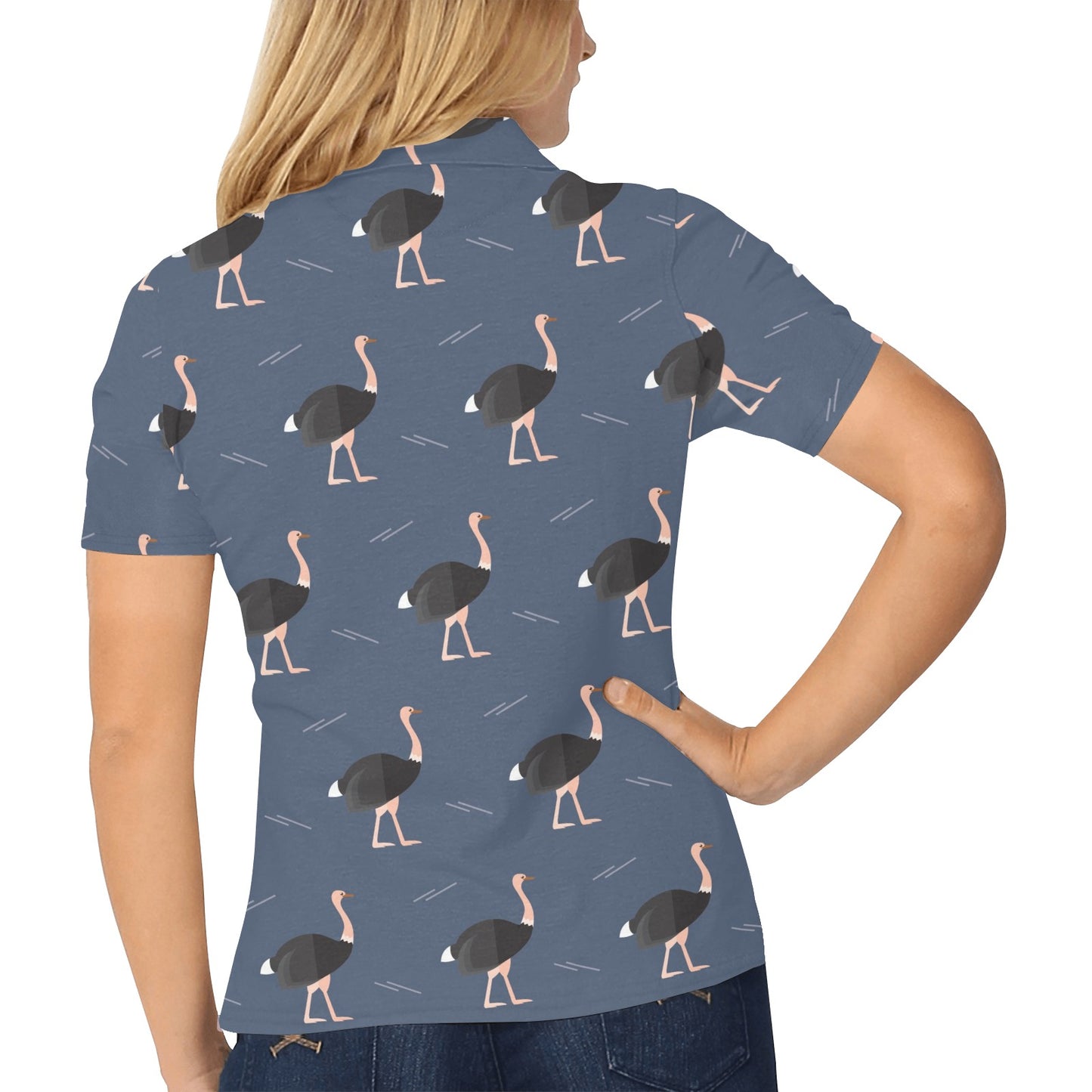 Ostrich Pattern Print Design 04 Women's Polo Shirt