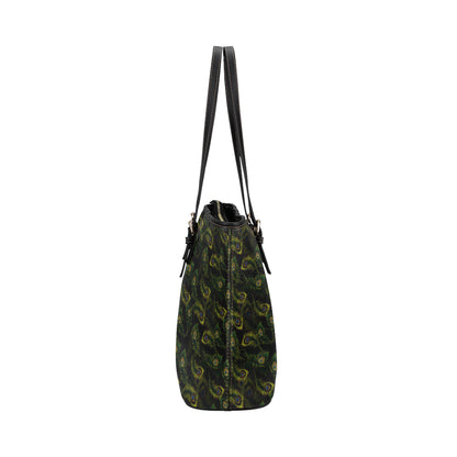 Peacock Feather Pattern Design Print Leather Tote Bag