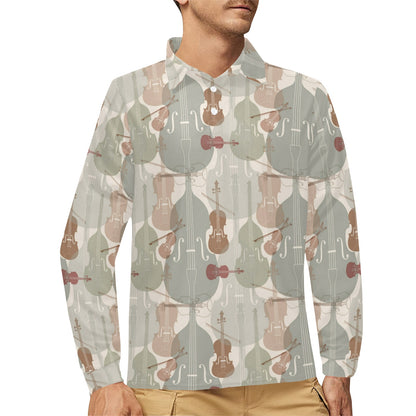 Violin Pattern Print Design 01 Long Sleeve Polo Shirt For Men's