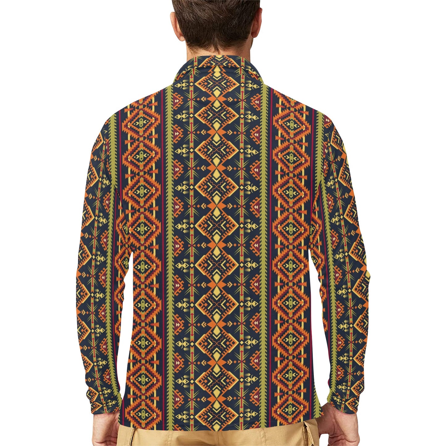 Kente Classic Design African Print Long Sleeve Polo Shirt For Men's