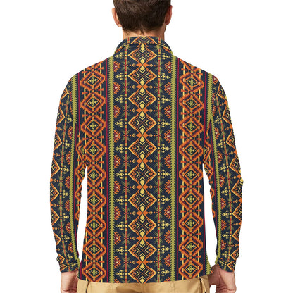 Kente Classic Design African Print Long Sleeve Polo Shirt For Men's