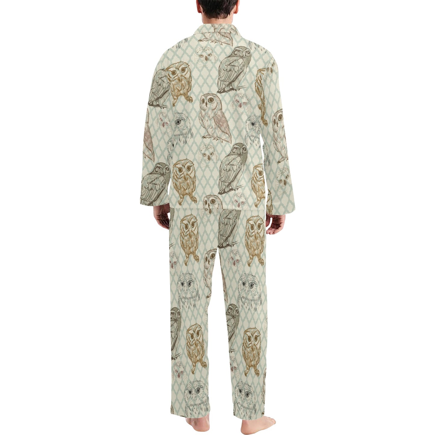 Owl Pattern Print Design A03 Men's Long Pajama Set