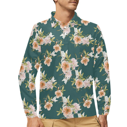Iris Pattern Print Design IR01 Long Sleeve Polo Shirt For Men's