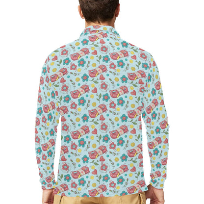 Crochet Pattern Print Design 01 Long Sleeve Polo Shirt For Men's