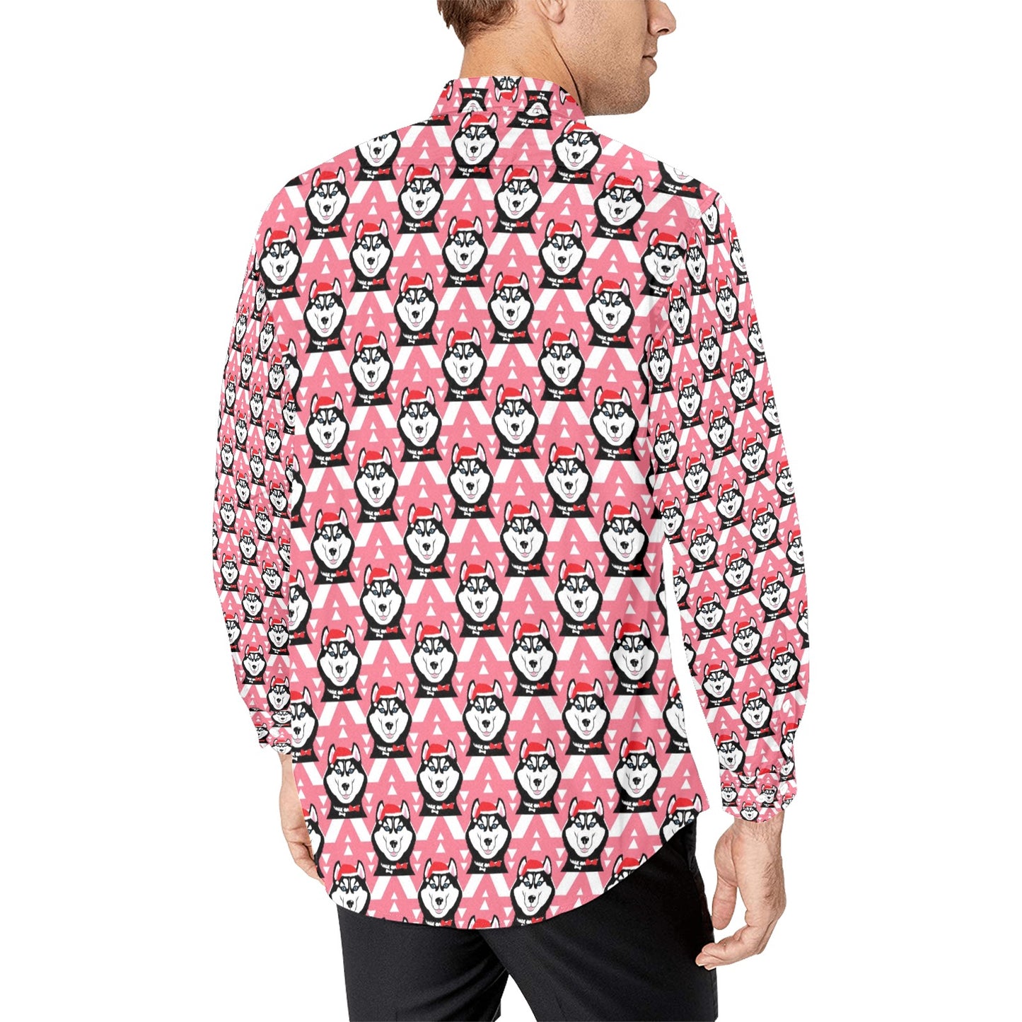 Siberian Huskies Christmas Themed Print Design LKS302 Men's Long Sleeve Dress Shirt