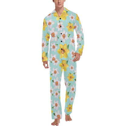 Daffodils Pattern Print Design DF07 Men's Long Pajama Set